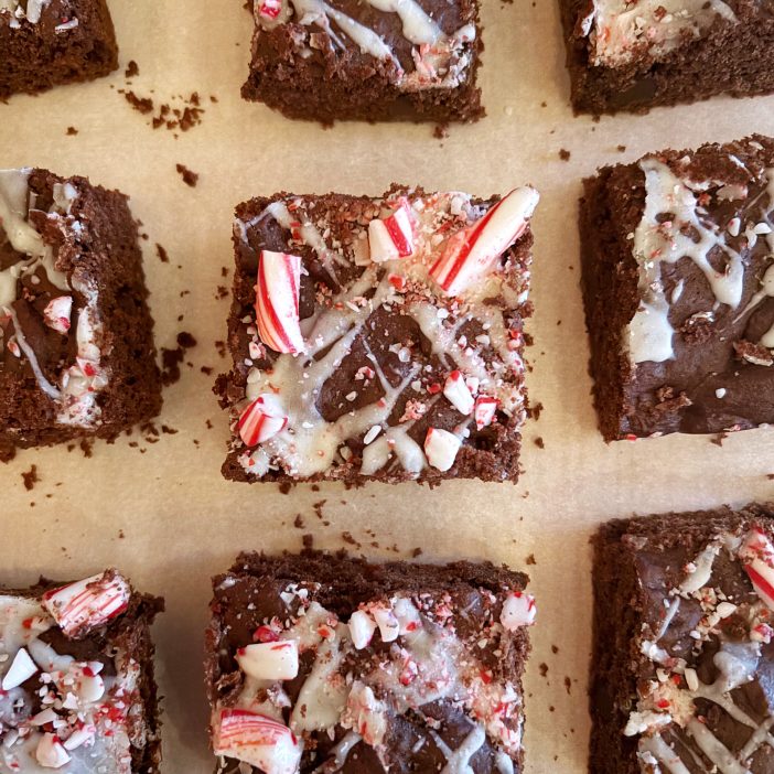 peppermint brownies on parchment paper