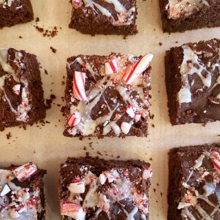 peppermint brownies on parchment paper