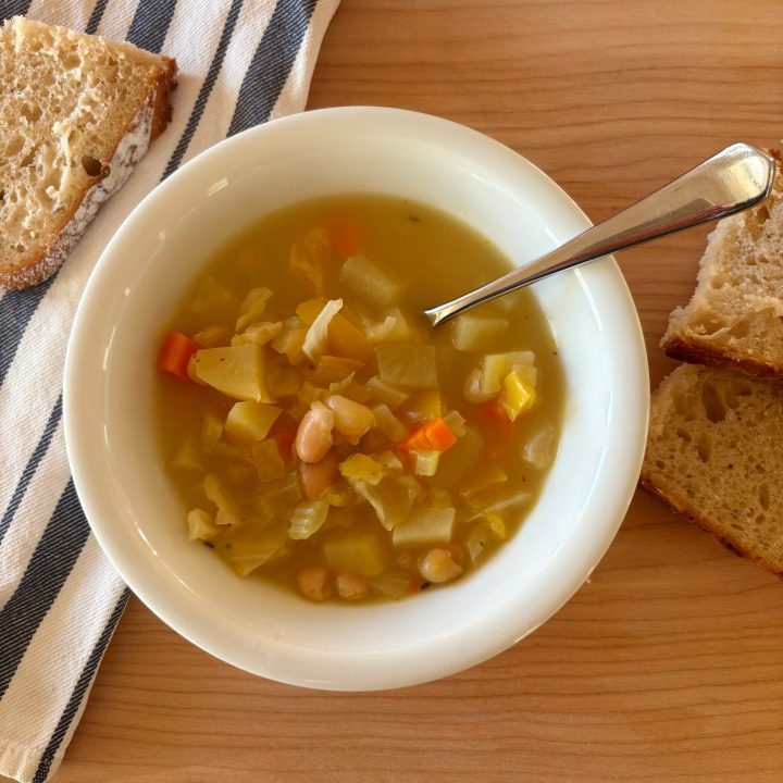 cabbage and white bean soup and sourdough bread