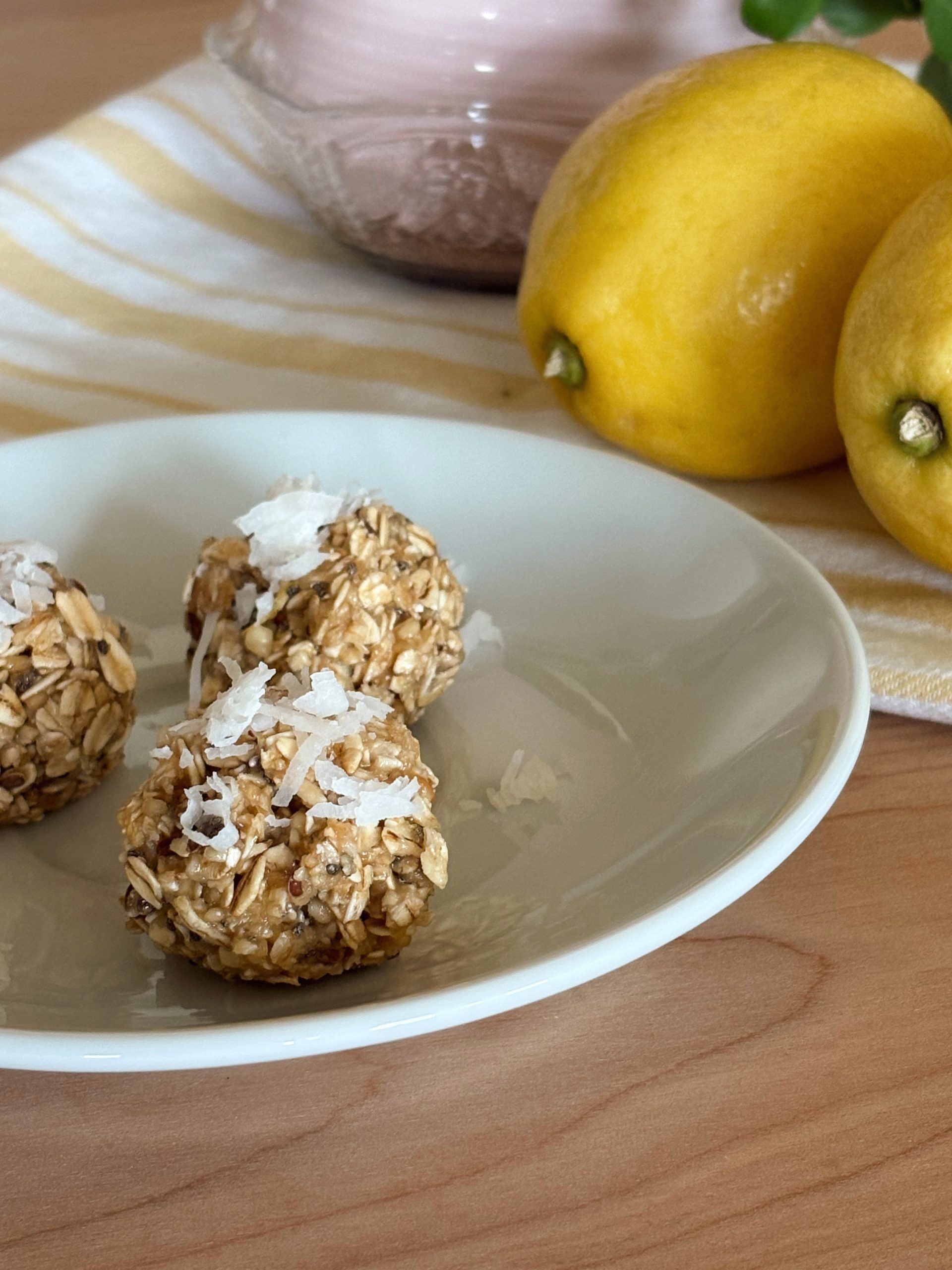 lemon oatmeal no bake cookies on a plate
